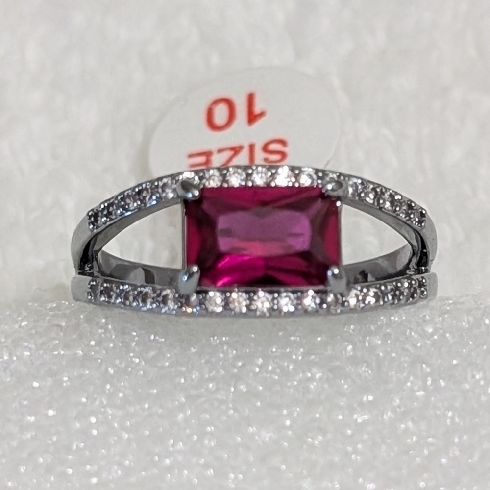 NWT Bomb Party Lab Created Ruby Corundum Hematite Plated Size 10 Ring